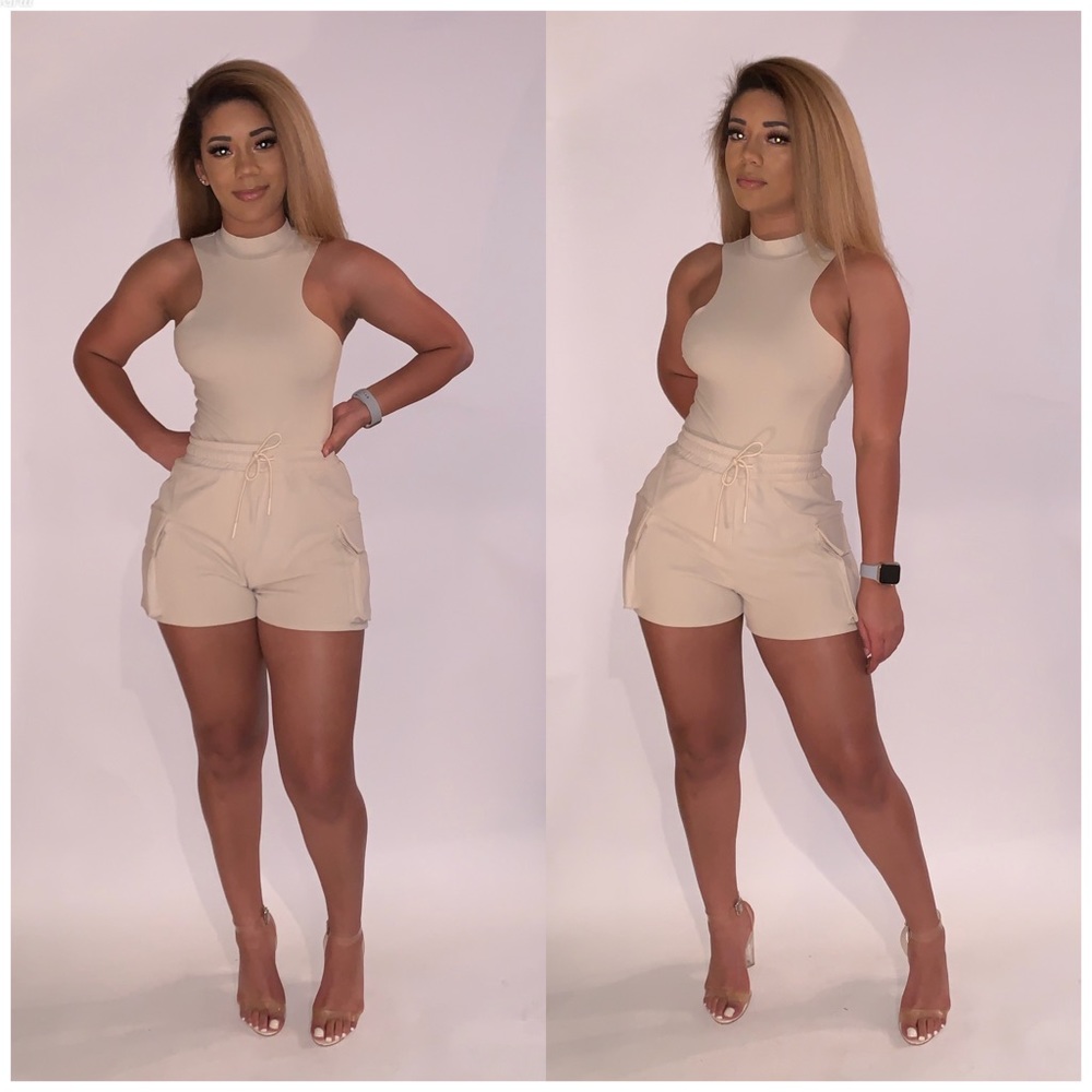 Nude bodysuit and shorts set